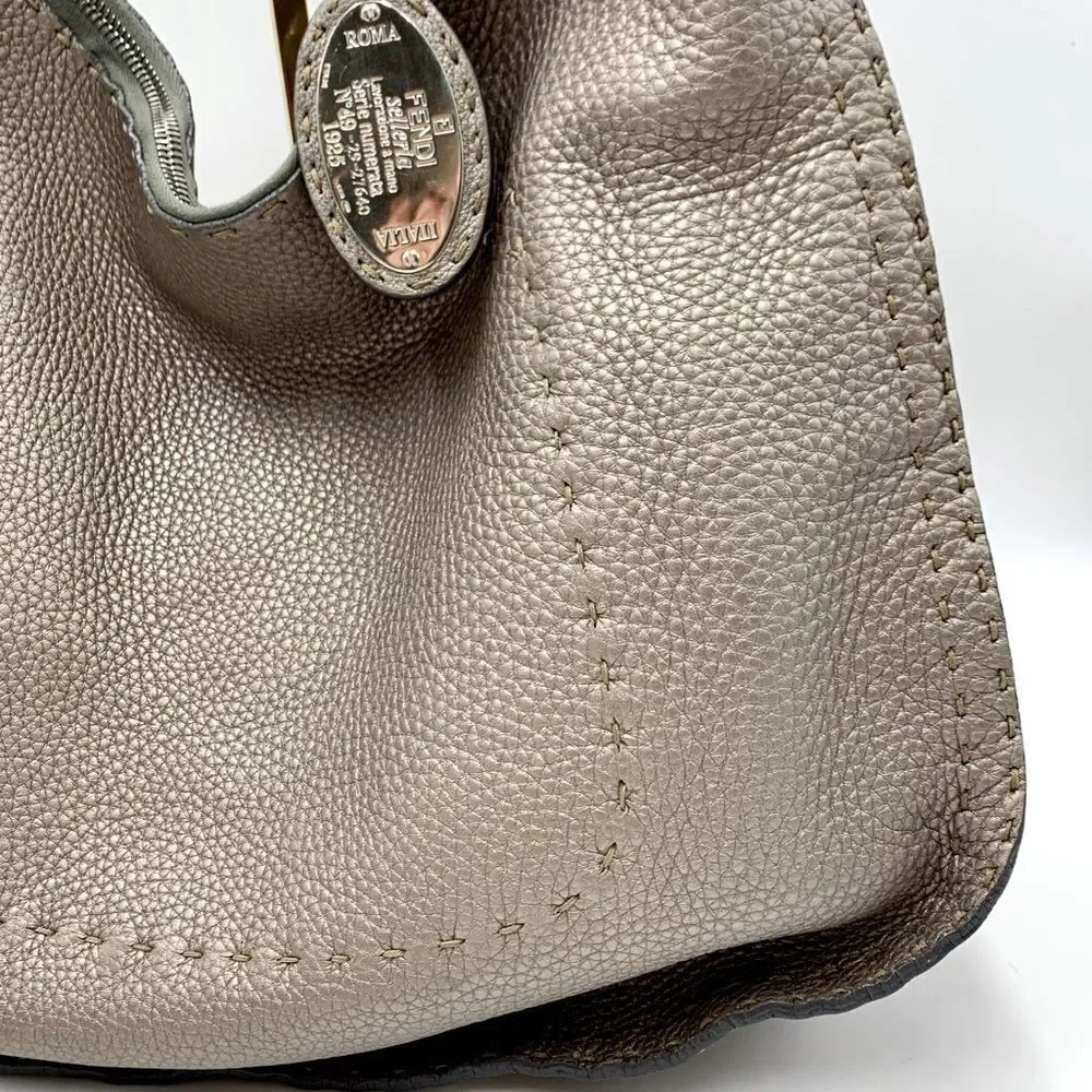 Auth Fendi Large Petro Cuoio Romano Selleria Leather Hobo Bag Preloved